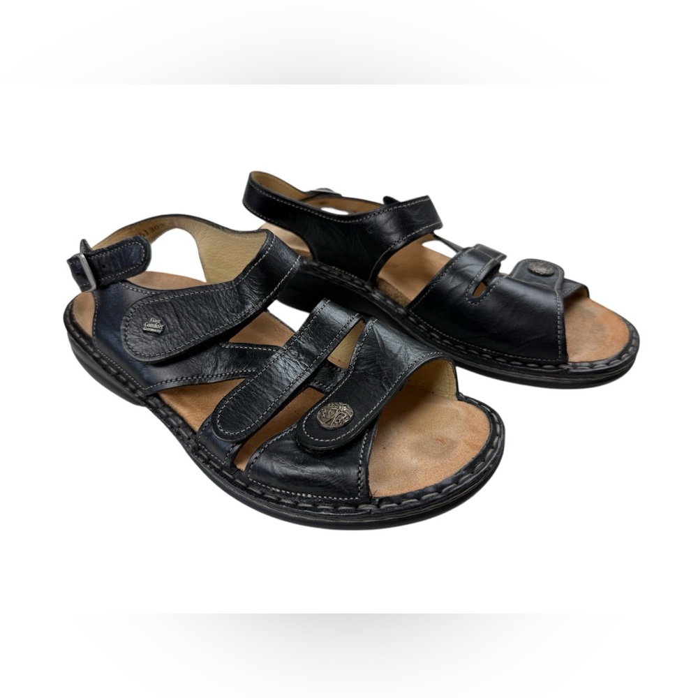 Finn Comfort $275 Gomera Black Leather Hook & Loop Women Sandals Sz 38 D 7.5